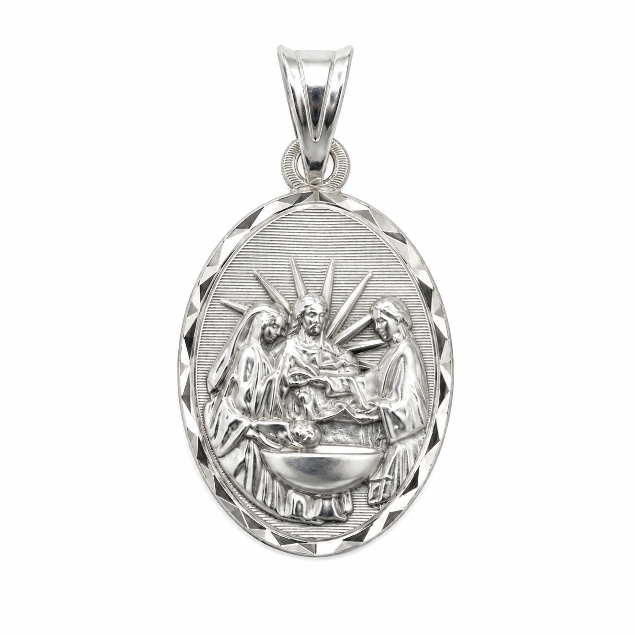 925 Sterling Silver Baptism Oval Medallion Charm Pendant- CHARM00137