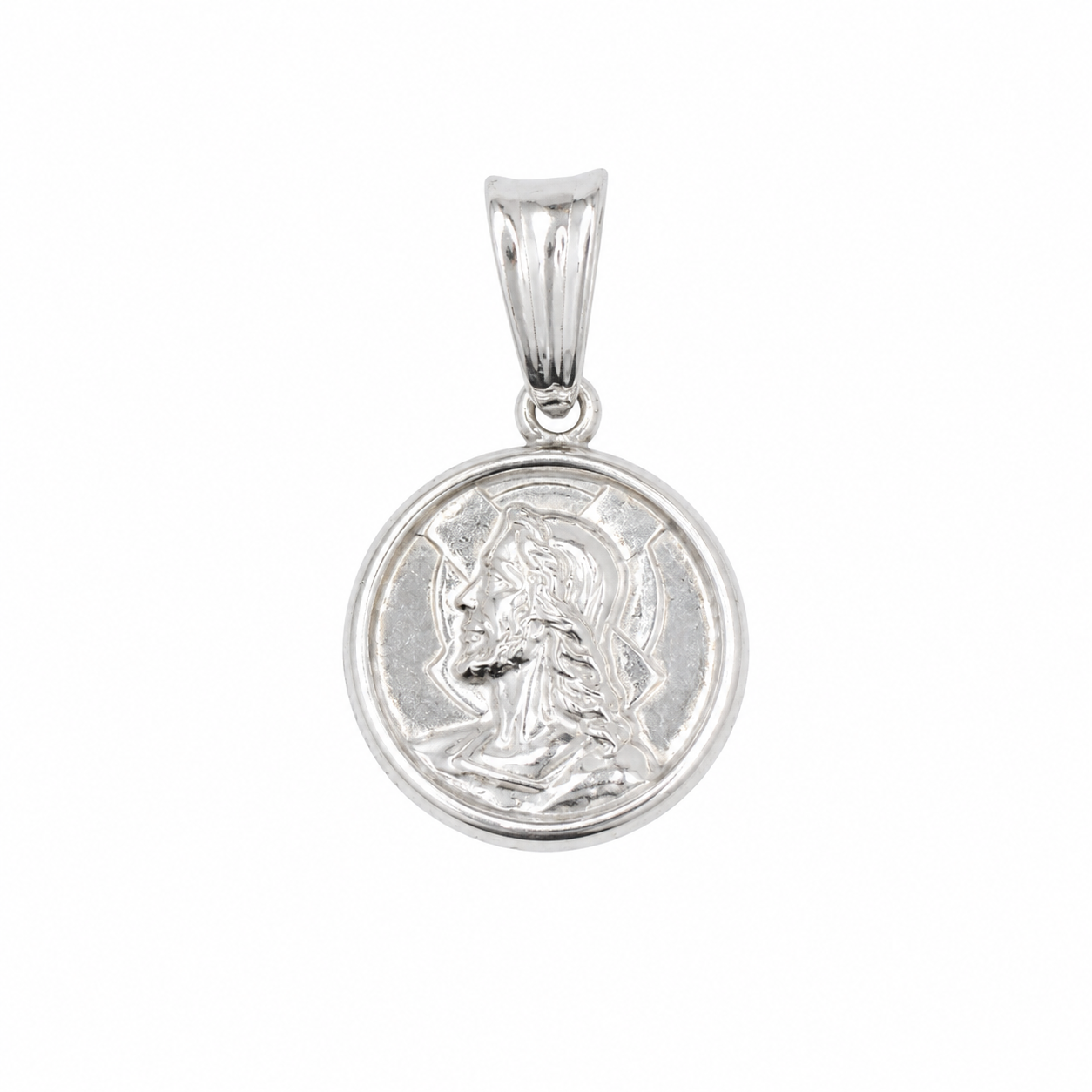 925 Sterling Silver Round Jesus Medallion Charm Pendant- CHARM00138
