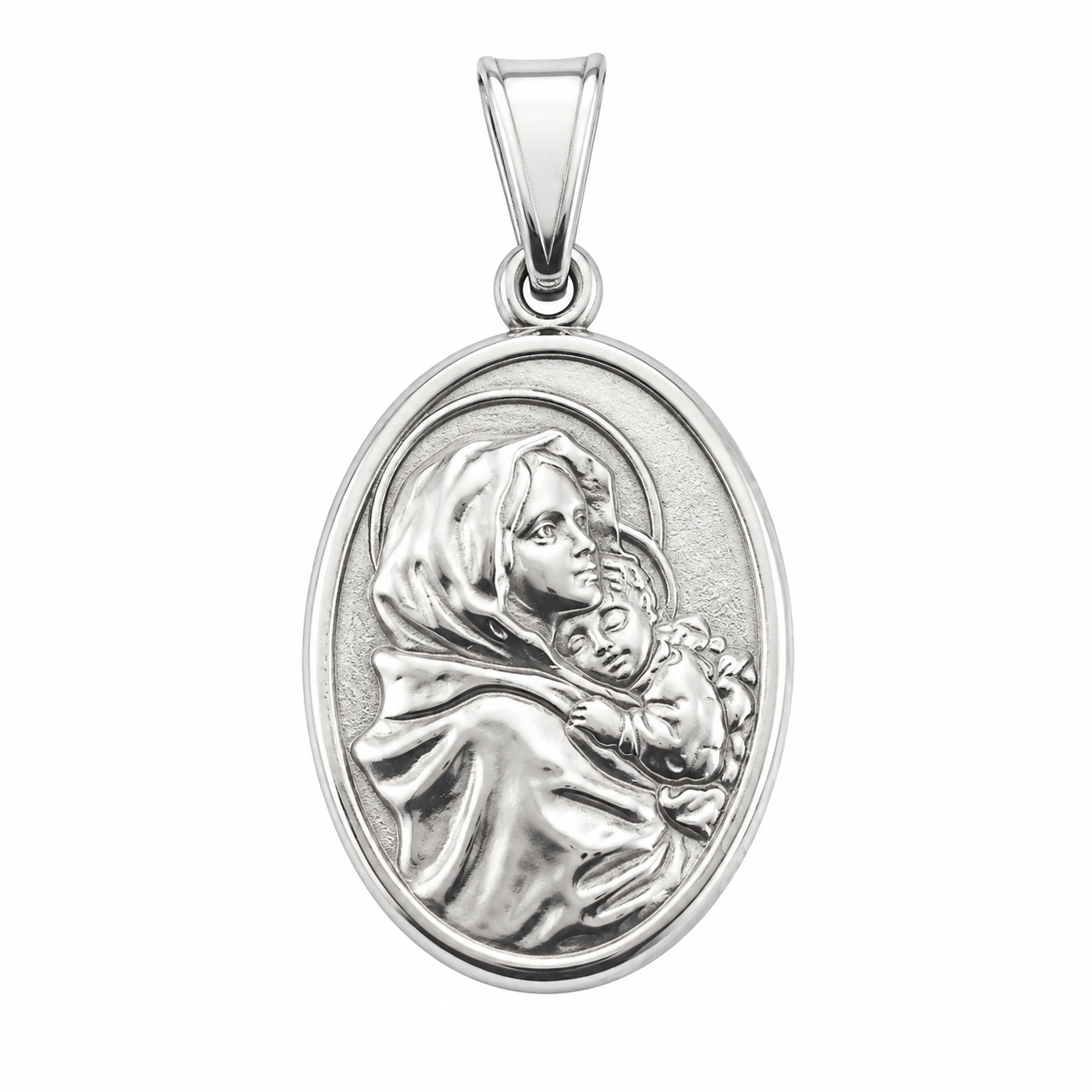 925 Sterling Silver Oval Madonna with Child Charm Pendant- CHARM00140