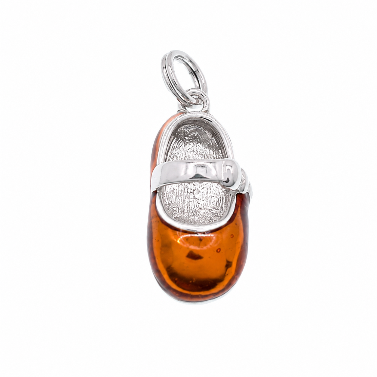 Rhodium Plated 925 Silver Colored Baby Shoe- CHARM00155