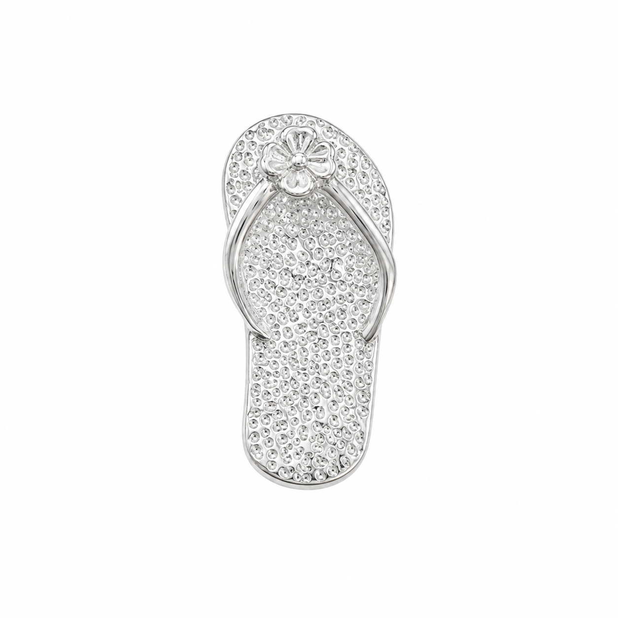 High Polished 925 Silver Textured Flower Sandal Charm- CHARM00161