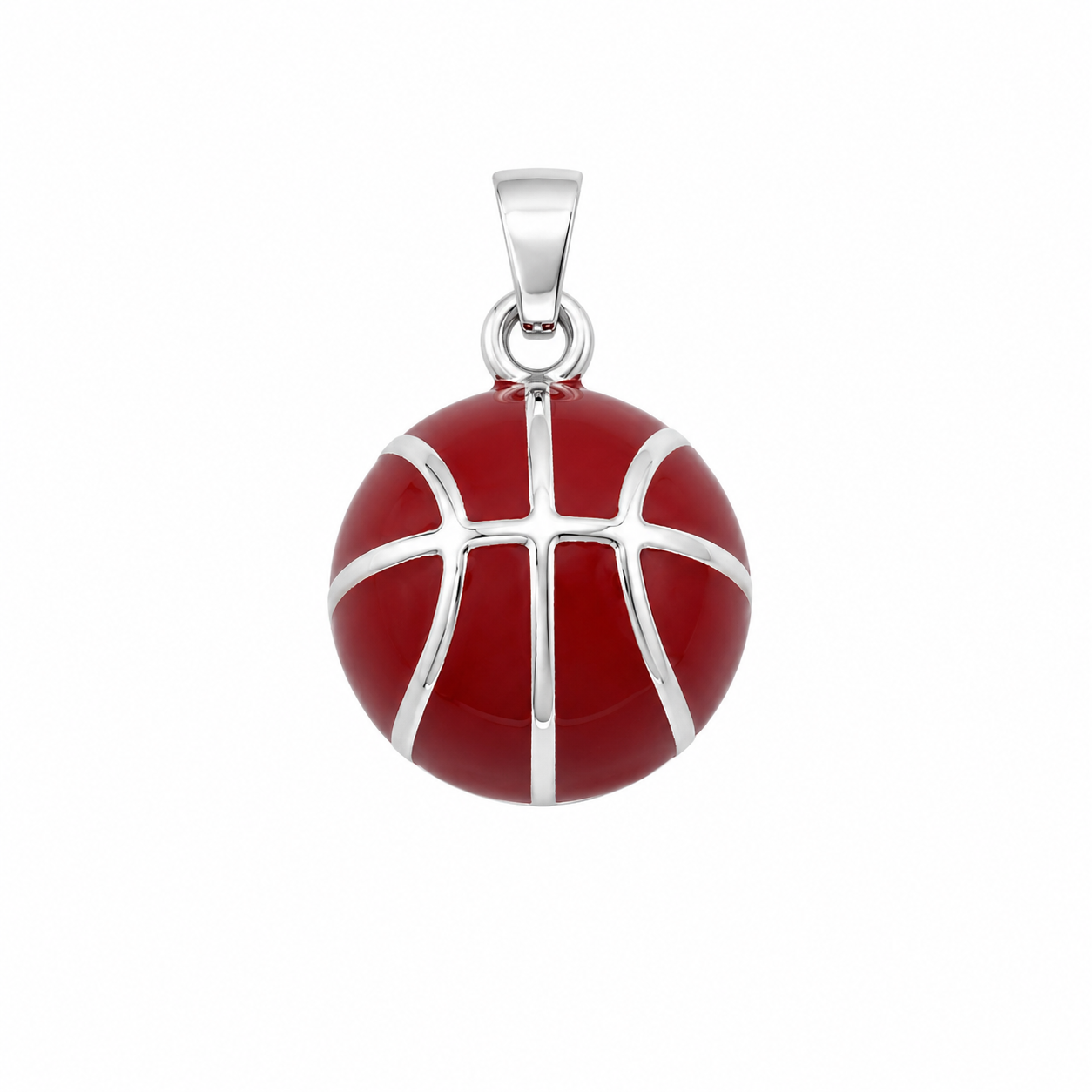 High Polish 925 Silver Orange Enamel Basketball Charm Pendant- CHARM00165