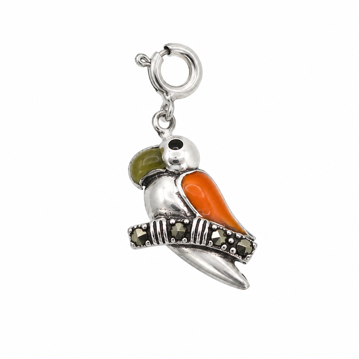 925 Silver Marcasite & Enamel Parrot Bird Charm Pendant- CHARM00167