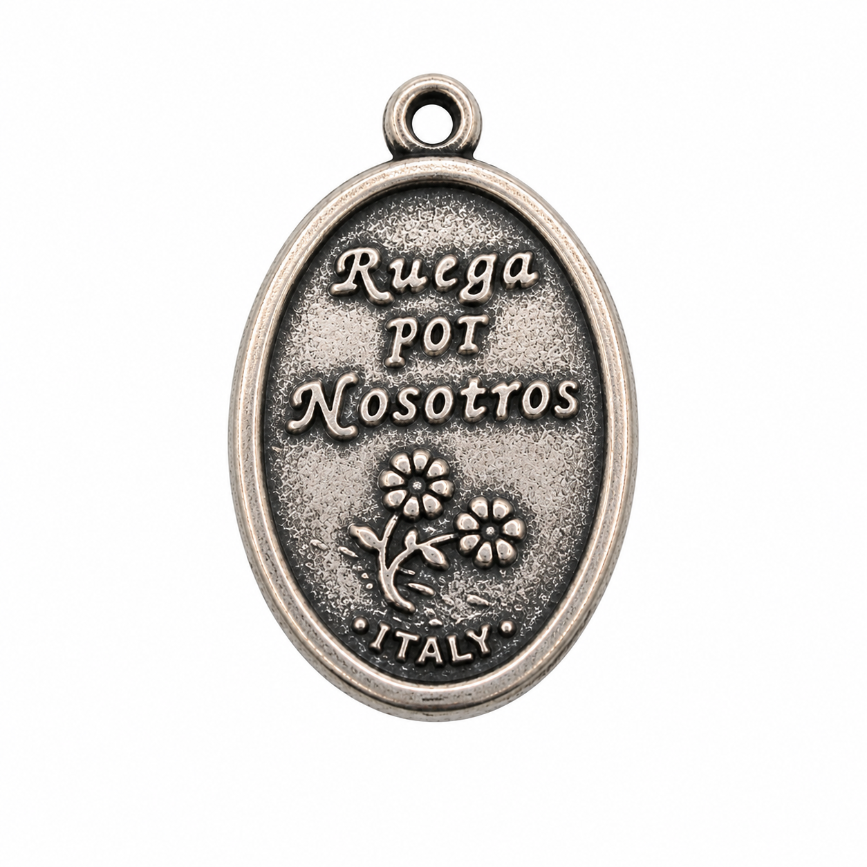 925 Silver Oxidized Oval Double Sided Holy Spirit Pray For Us Charm- CHARM00174