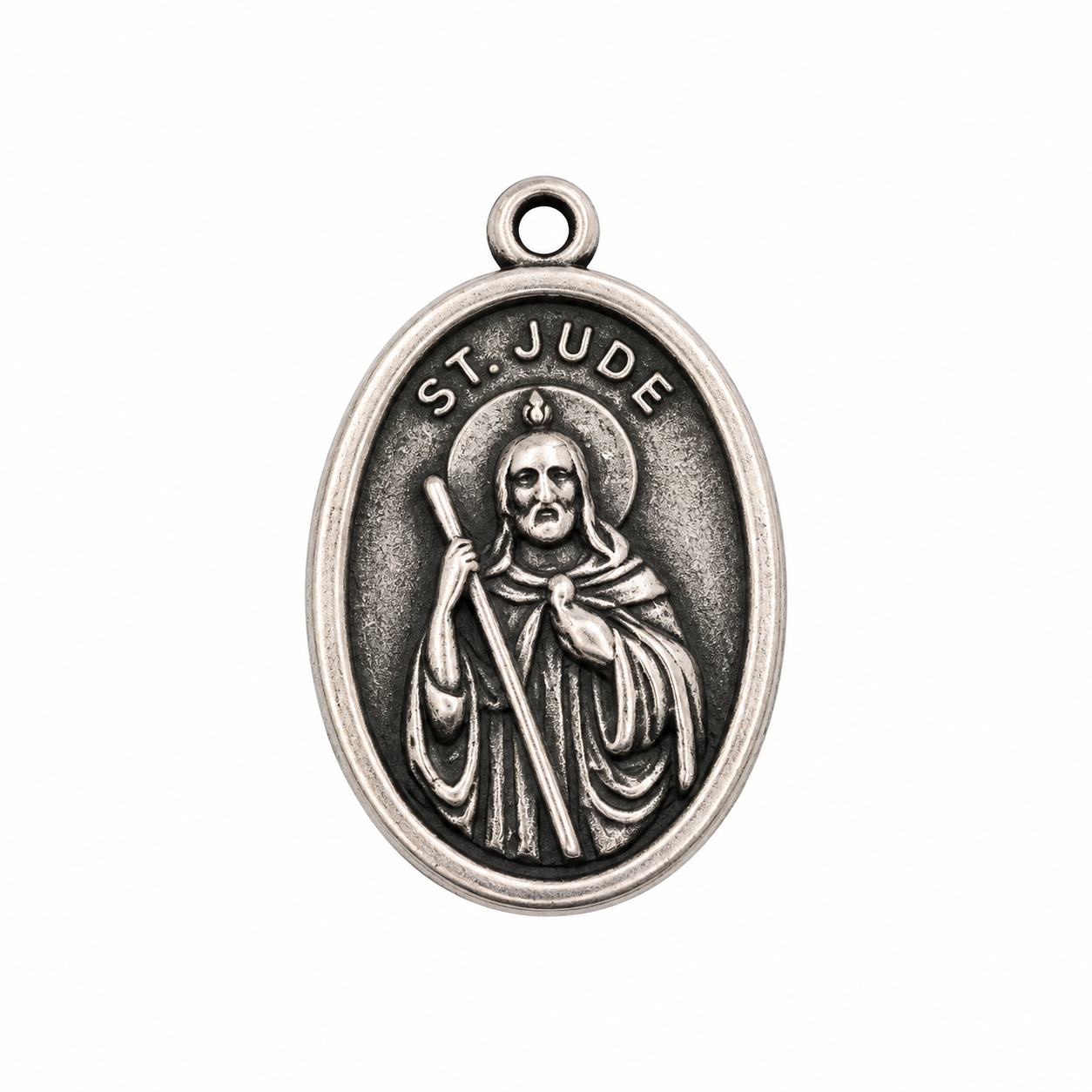 925 Silver Oxidized Oval Saint Jude/ Pray For Us Charm- CHARM00175