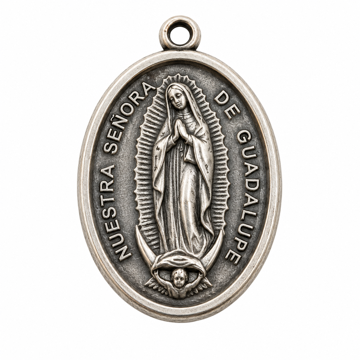 925 Silver Oxidized Oval Virgin Mary / Pray For Us Charm- CHARM00176