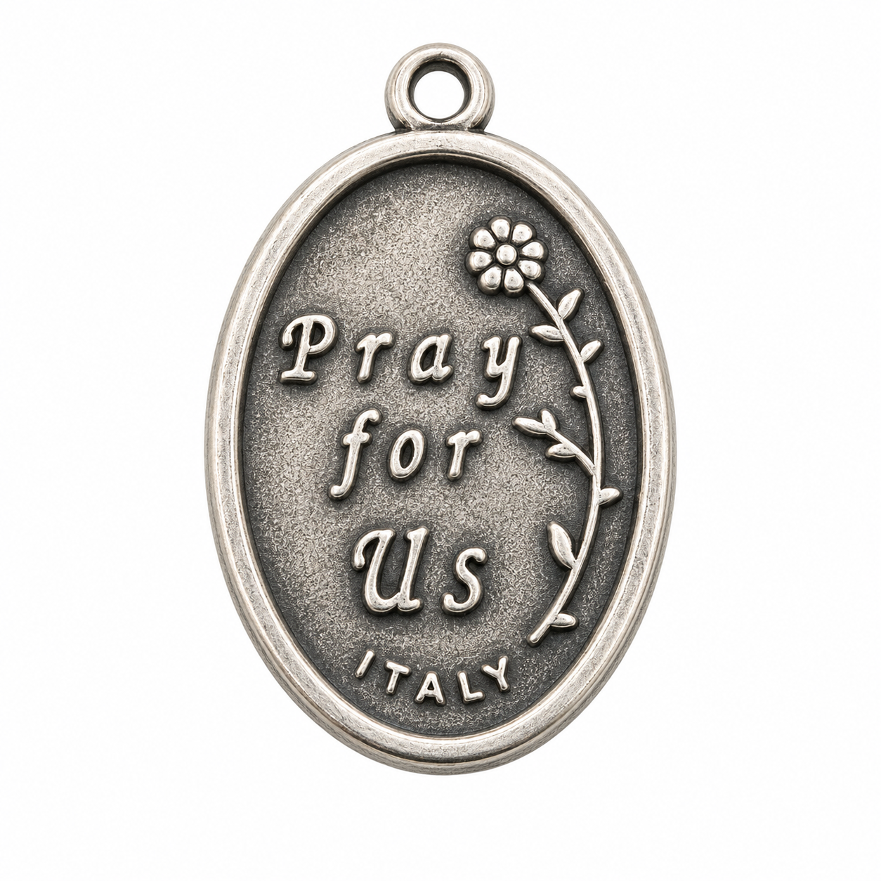 925 Silver Oxidized Oval Virgin Mary / Pray For Us Charm- CHARM00176
