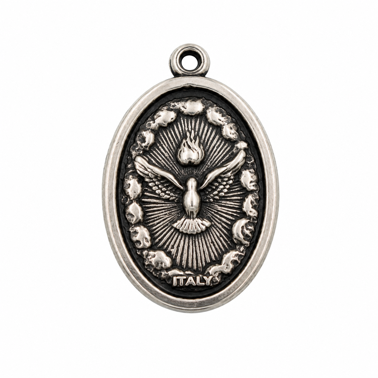 925 Silver Oxidized Oval Holy Sprit & Holy Family Charm- CHARM00178