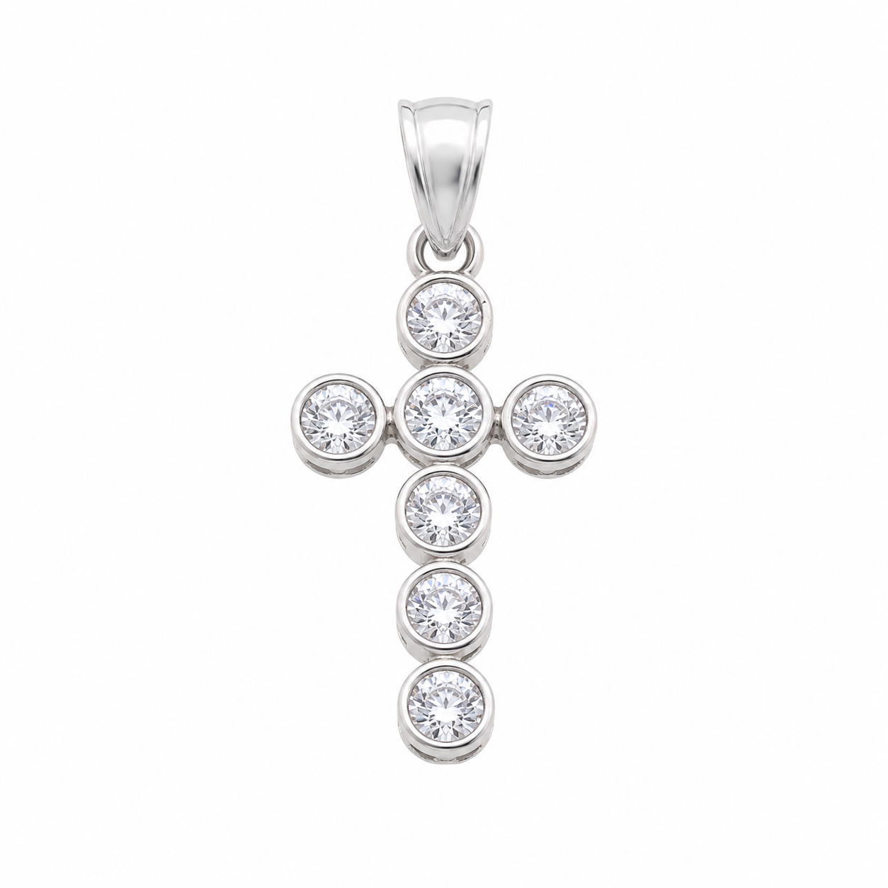925 Sterling Silver Dainty Bezel CZ Cross Charm Pendant- CHARM00191