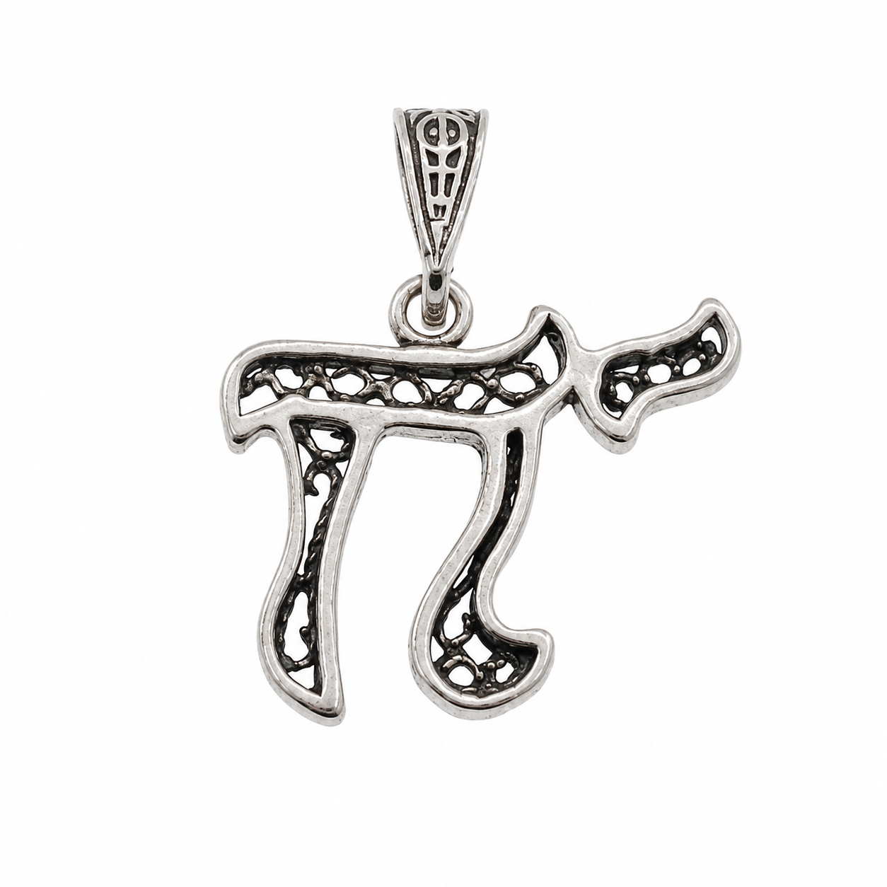 925 Sterling Silver Oxidized Chai Symbol Pendant- CHARM00195
