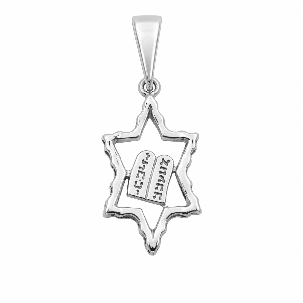 925 Sterling Silver Oxidized Star of David Ten Commandments Pendant- CHARM00196