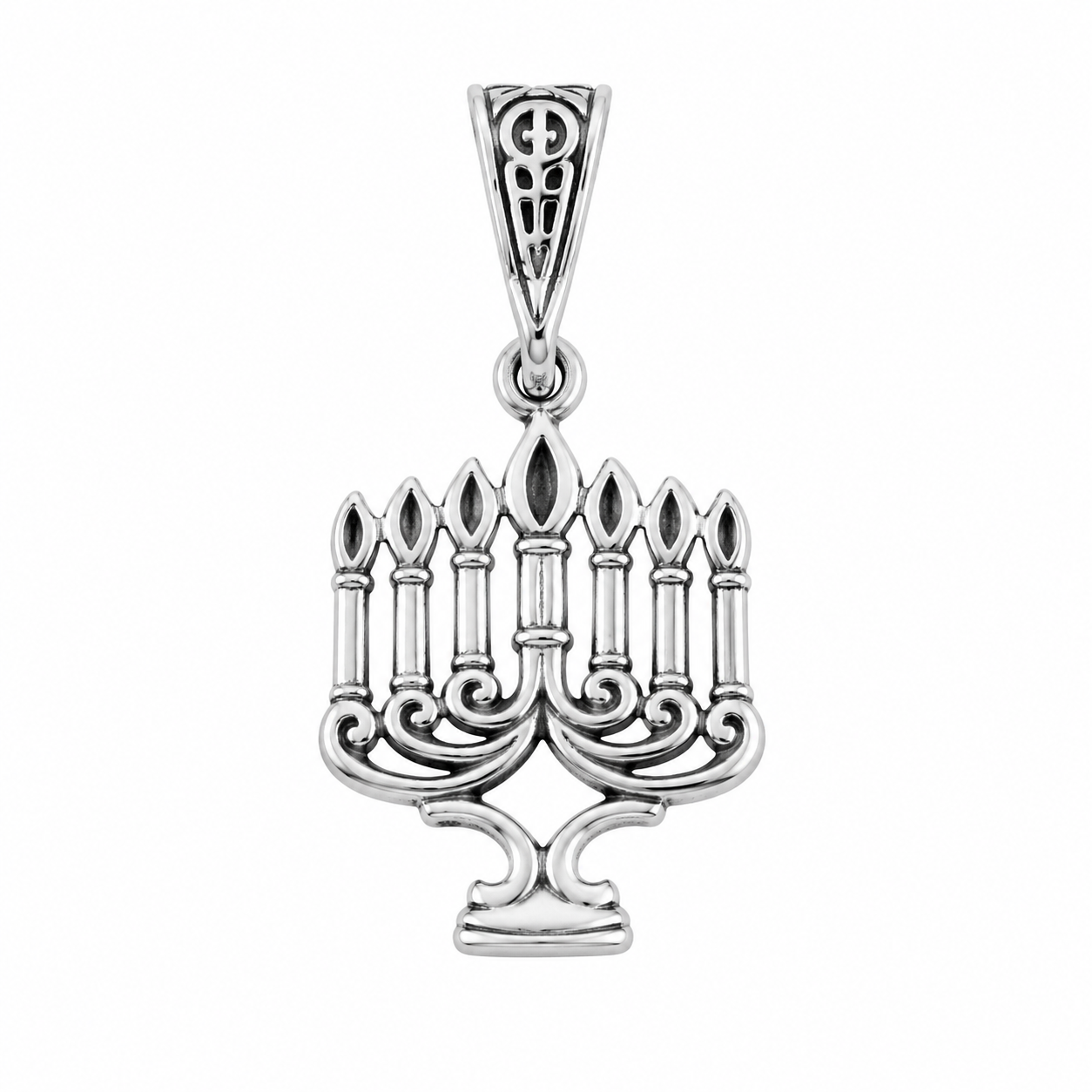 925 Sterling Silver Oxidized Menorah Pendant- CHARM00199