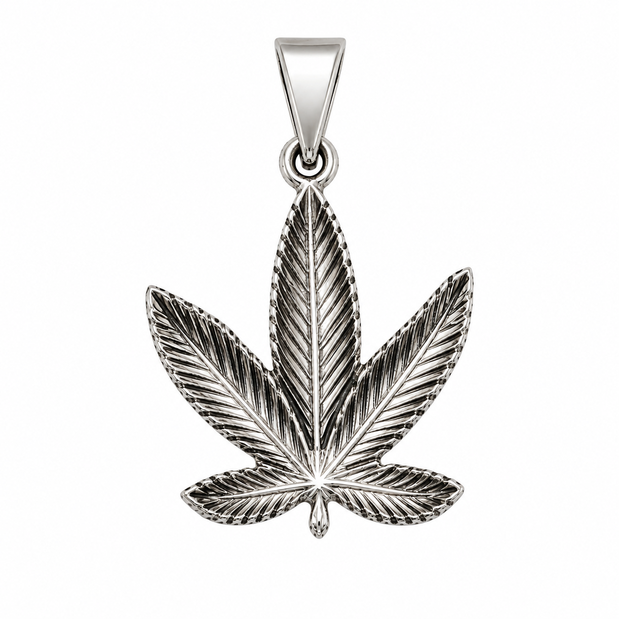 925 Sterling Silver Oxidized Marijuana Weed Leaf Pendant- CHARM00206