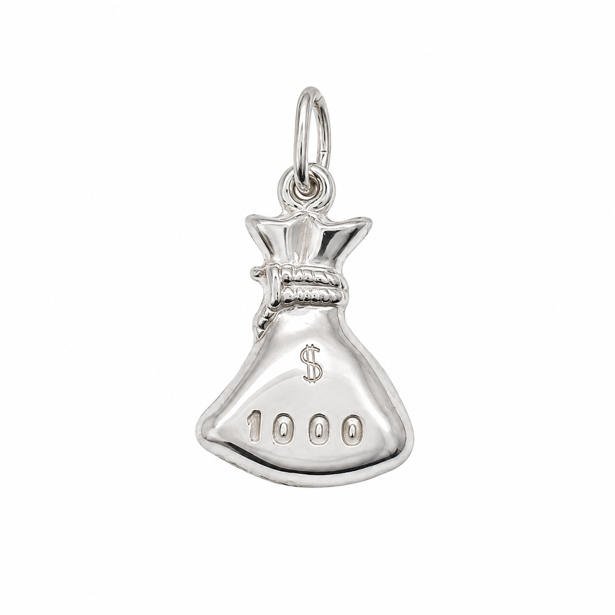 High Polish .925 Sterling Silver $1000 Money Bag Charm- CHARM00106