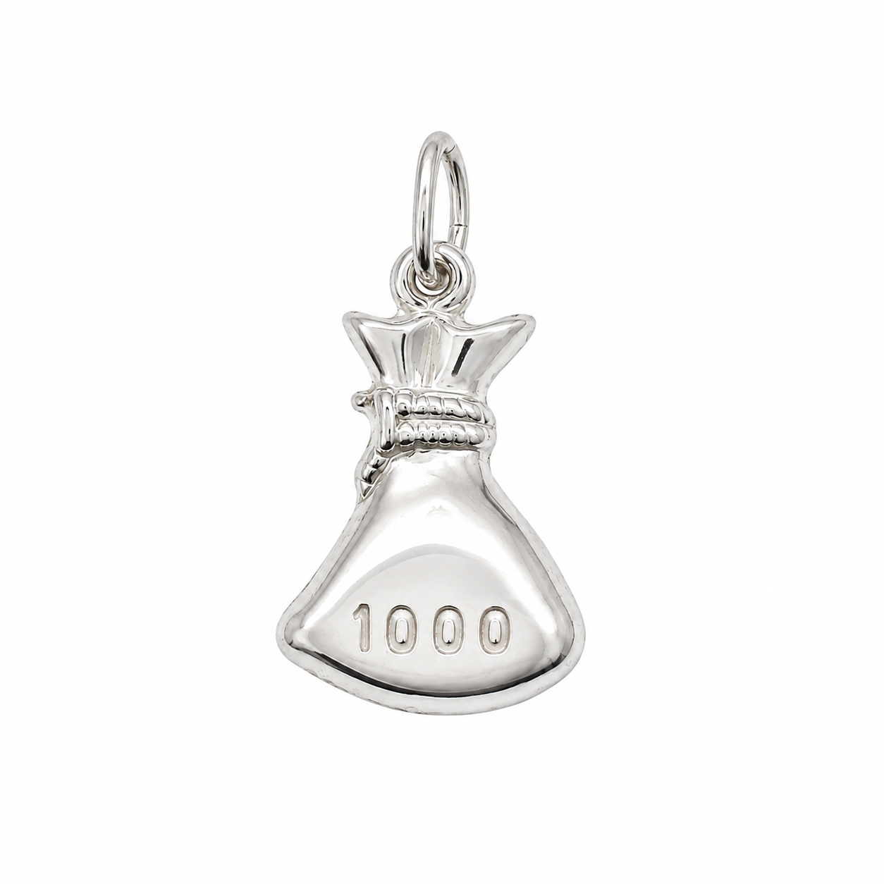High Polish .925 Sterling Silver $1000 Money Bag Charm- CHARM00106