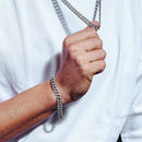 Rhodium Plated 925 Sterling Silver CZ Encrusted Curb Chain or Bracelet 8.9mm - CHCZ105 RH