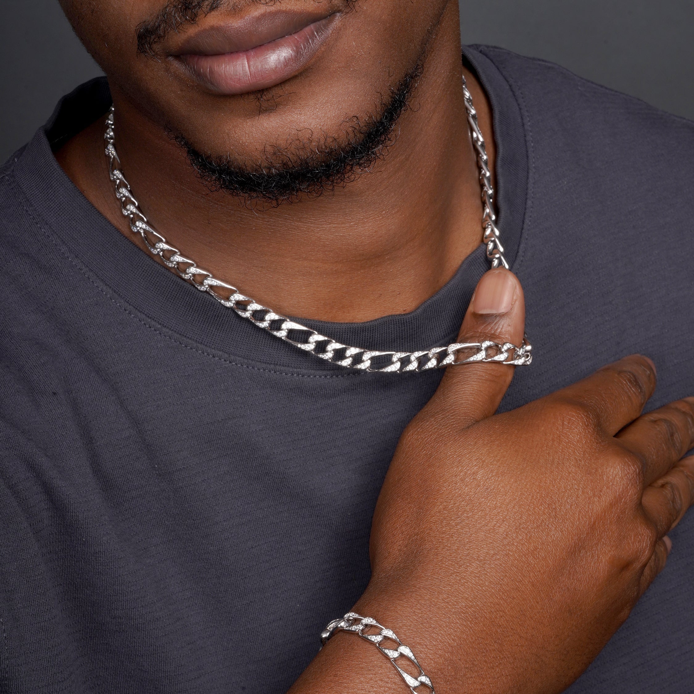 Cadena Figaro de plata de ley 925 rodiada con circonitas incrustadas (8,2 mm) - CHCZ112 RH