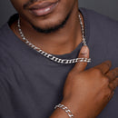 Rhodium Plated 925 Sterling Silver CZ Encrusted Figaro Chains 8.2mm - CHCZ112 RH