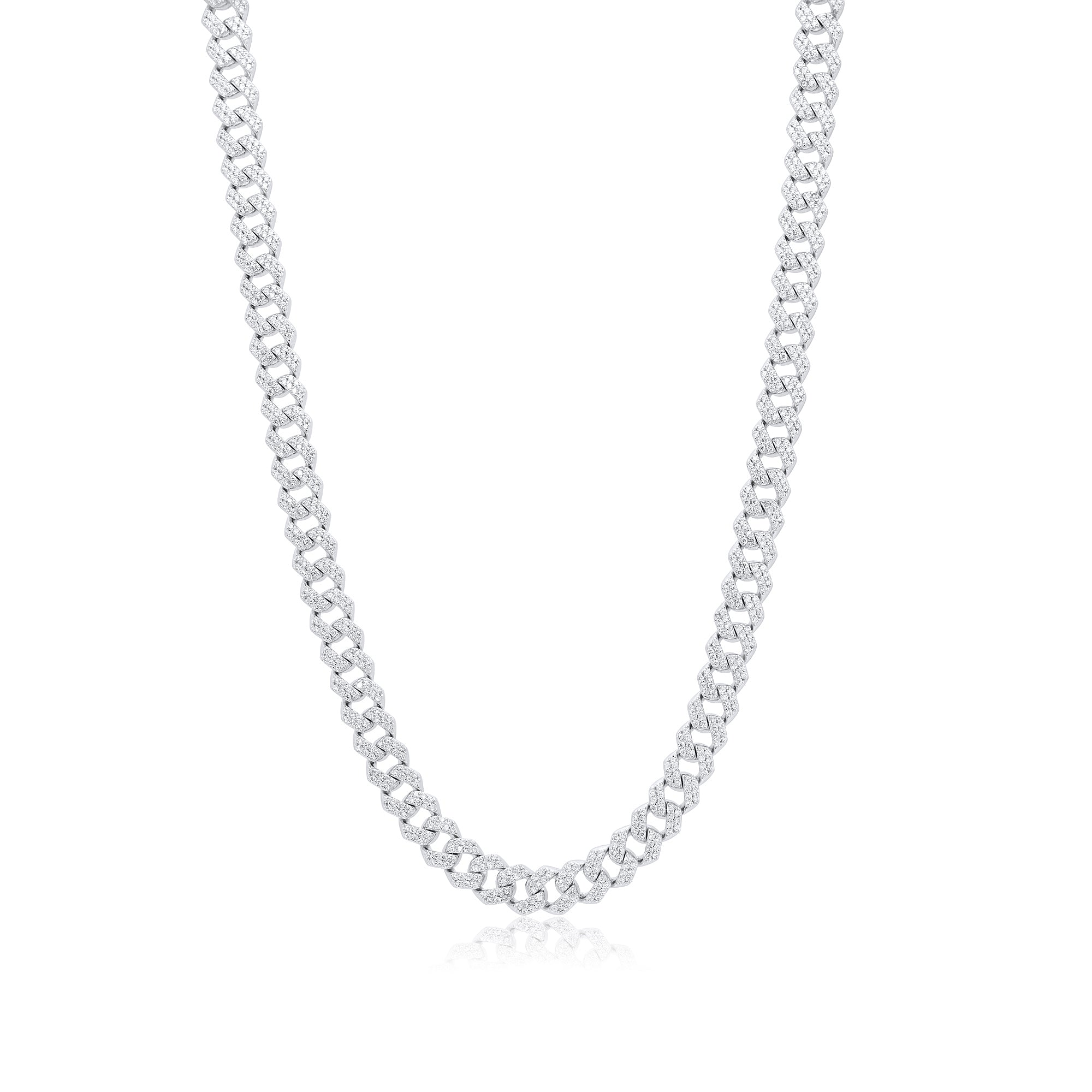 Rhodium Plated 925 Sterling Silver CZ Encrusted Curb Chains 7.2mm