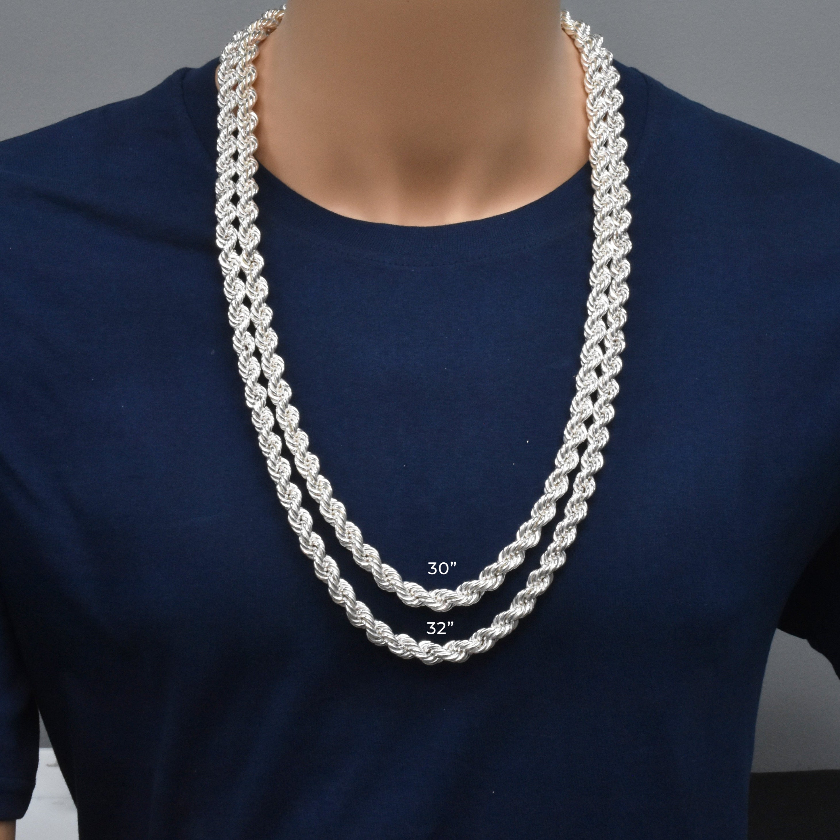 Cadenas de cuerda huecas de plata de ley 925 pulidas de 9,5 mm - CHHW114