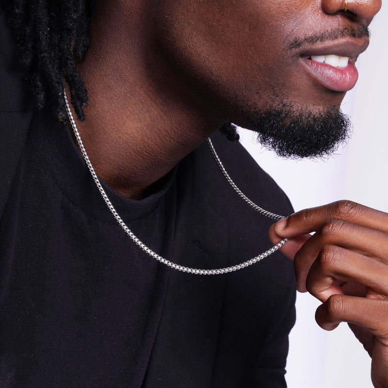 Rhodium Plated 925 Sterling Silver Hollow Round Franco Chain 3.5mm - CHHW121 RH