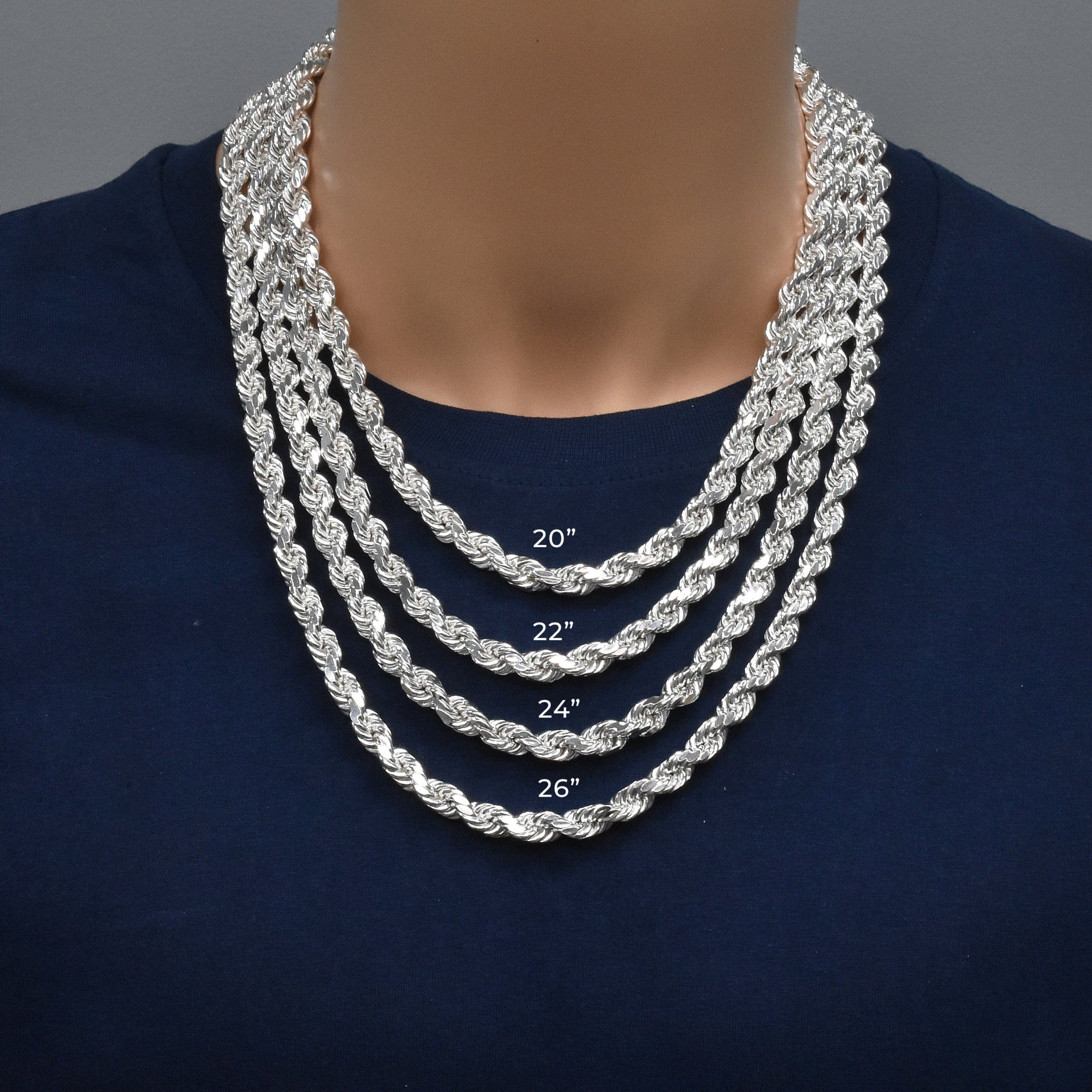 Cadena de eslabones huecos de plata de ley 925 con corte de diamante, antideslustre, 7,6 mm - CHHW125