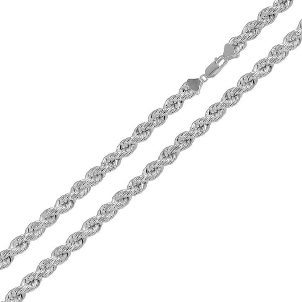 Cadena de cuerda hueca antideslustre con corte de diamante de plata de ley 925, 7,6 mm - CHHW125