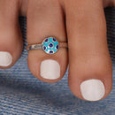 Silver 925 Rhodium Plated Blue Enamel Polka Dot  Toe Ring - CZTR016