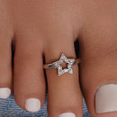Silver 925 Rhodium Plated Clear CZ Star Toe Ring - CZTR11