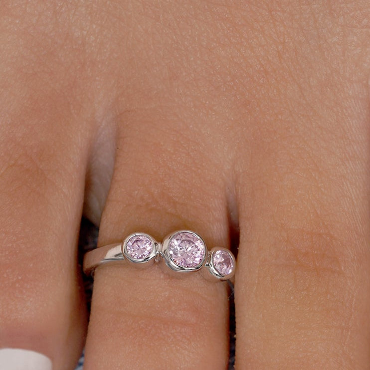 Silver 925 Rhodium Plated 3 Set Pink CZ Toe Ring - CZTR5PNK