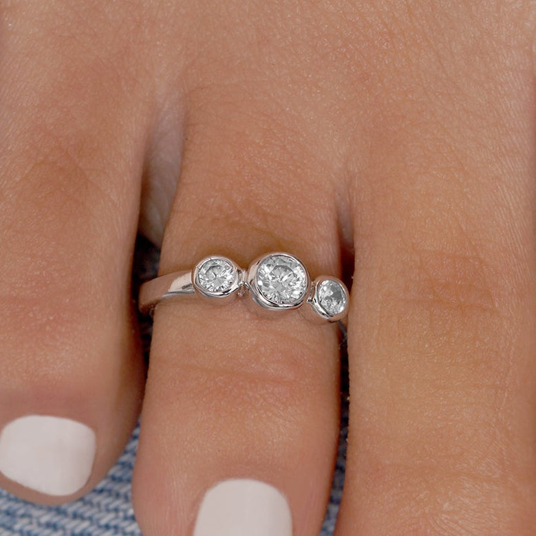 Silver 925 Rhodium Plated 3 Set Clear CZ Toe Ring - CZTR5