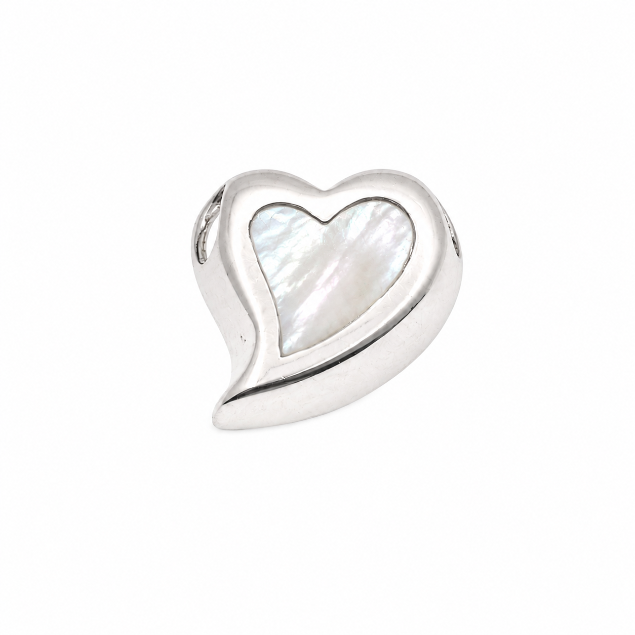 High Polish 925 Silver Mother of Pearl Slanted Heart Charm- CHARM00163