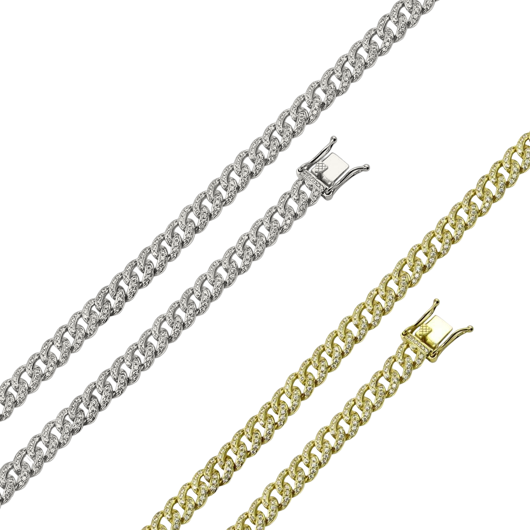 925 Sterling Silver CZ Encrusted Curb Chain or Bracelet