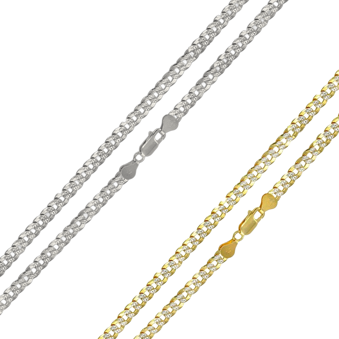 925 Sterling Silver Diamond Cut Curb Chain or Bracelet