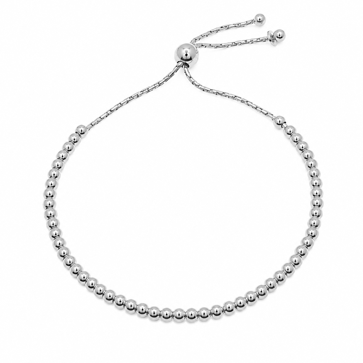 Plated 925 Sterling Silver Beaded Adjustable Lariat Bracelet - DIB0001