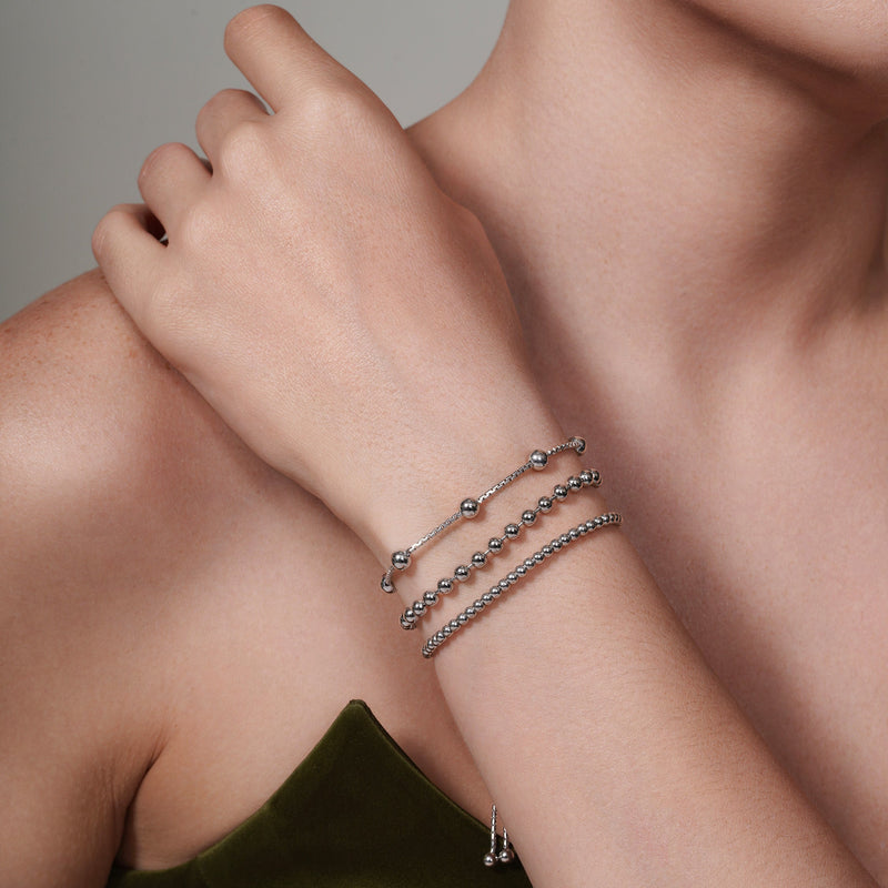 Silver 925 Rhodium Plated 8 Beaded Italian Lariat Bracelet - ARB00017RH