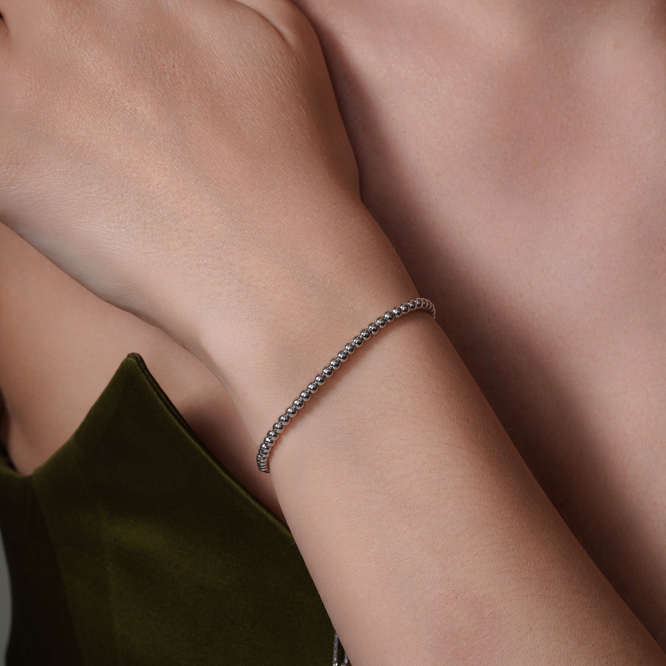 Plated 925 Sterling Silver Beaded Adjustable Lariat Bracelet - DIB0001
