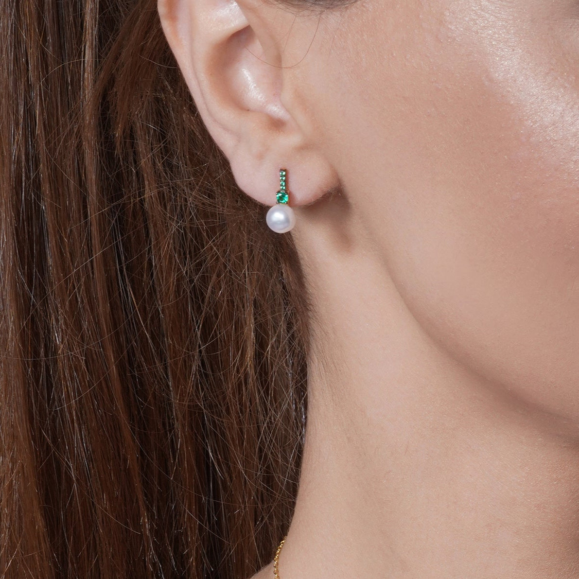 Gold Plated 925 Sterling Silver Fresh Water Pearl Set with Green CZ - BGS00603