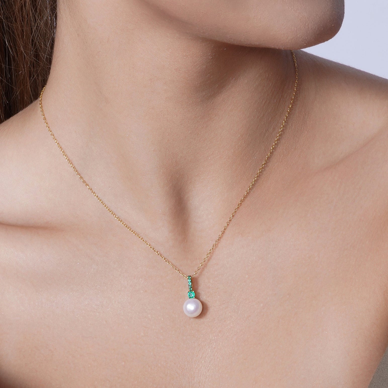 Gold Plated 925 Sterling Silver Fresh Water Pearl Set with Green CZ - BGS00603