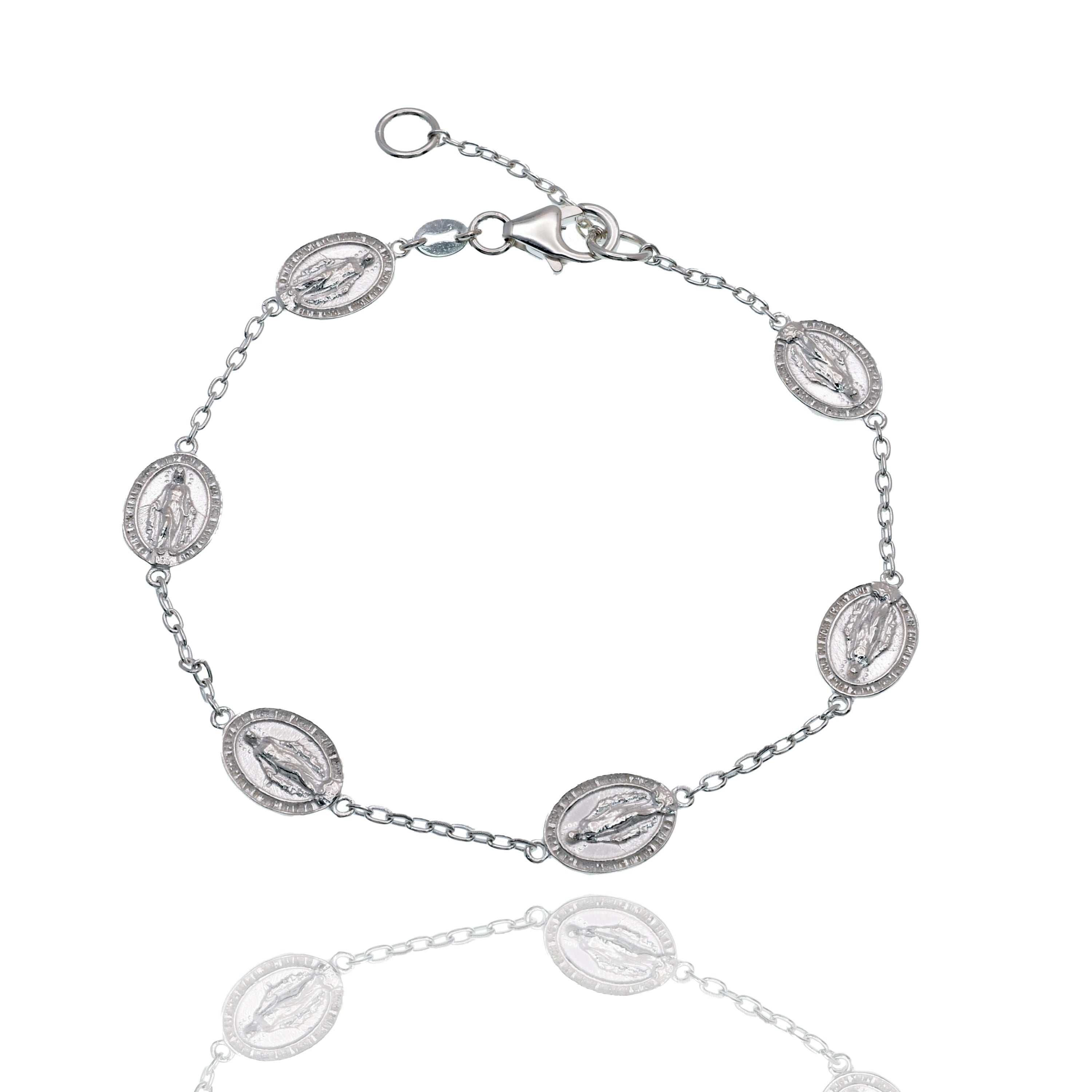High Polished 925 Sterling Silver Our Lady of Guadalupe Charms Miraculous Medal Adjustable Bracelet - DIB00085