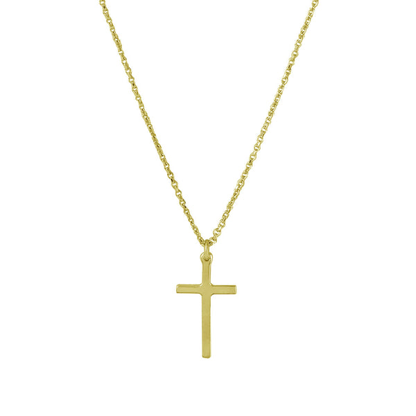 Gold Plated 925 Sterling Silver Cross Pendant with Chain - DIN00048GP