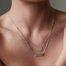 Rhodium Plated 925 Sterling Silver Double Chain Heart and "Mom" Pendant Necklace - DIN00053RH