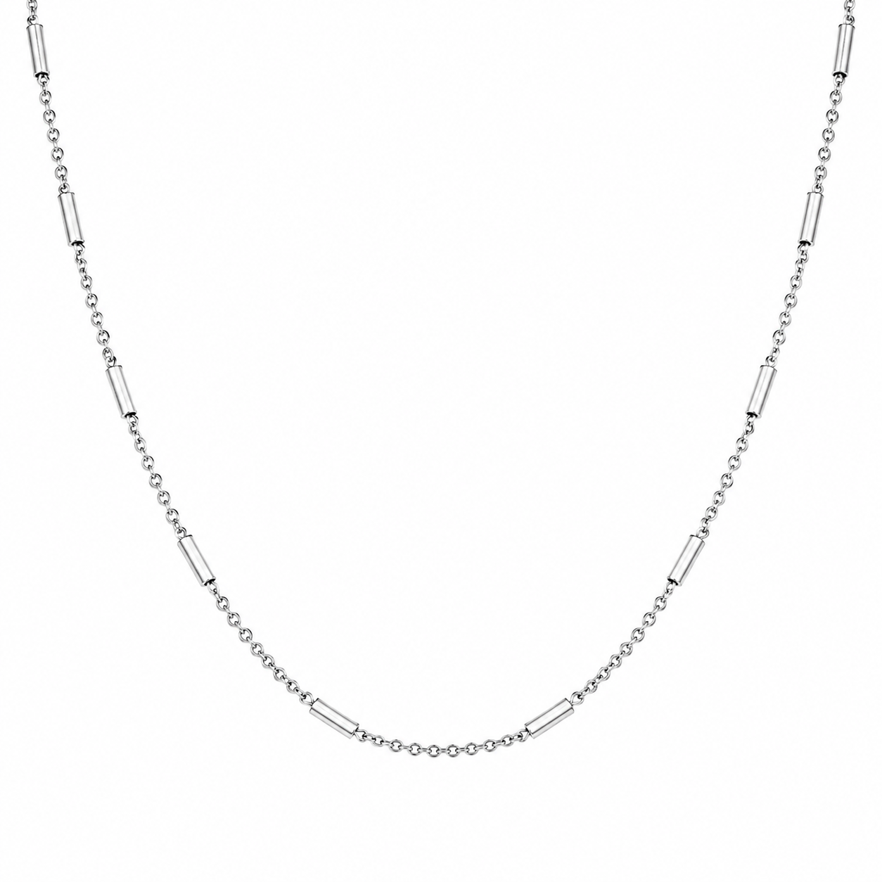 Rhodium Plated 925 Sterling Silver Cross Slider Tube Chain with Cross Dangle Necklace - DIN00065RH