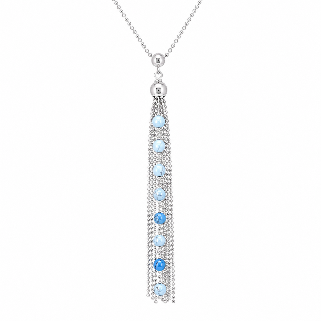Rhodium Plated 925 Sterling Silver Colored Beaded Birthstone Tassle Necklace - DIN00068