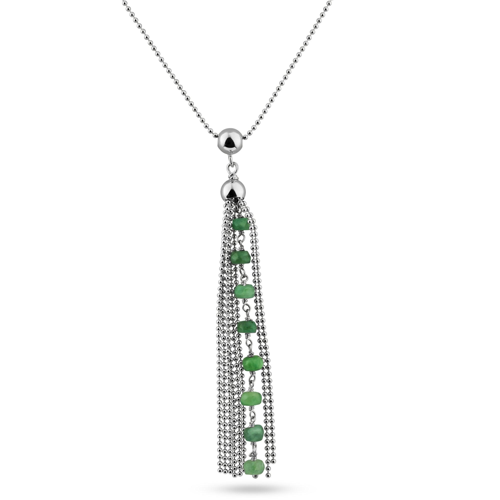 Rhodium Plated 925 Sterling Silver Colored Beaded Birthstone Tassle Necklace - DIN00068