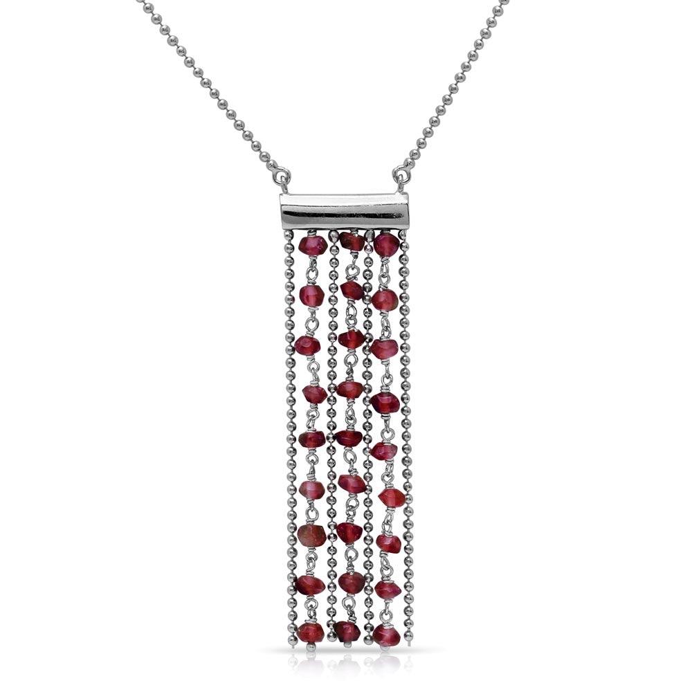 Collar de cadena de cuentas de turquesa con baño de rodio en plata de ley 925 - DIN00069RH-TQ
