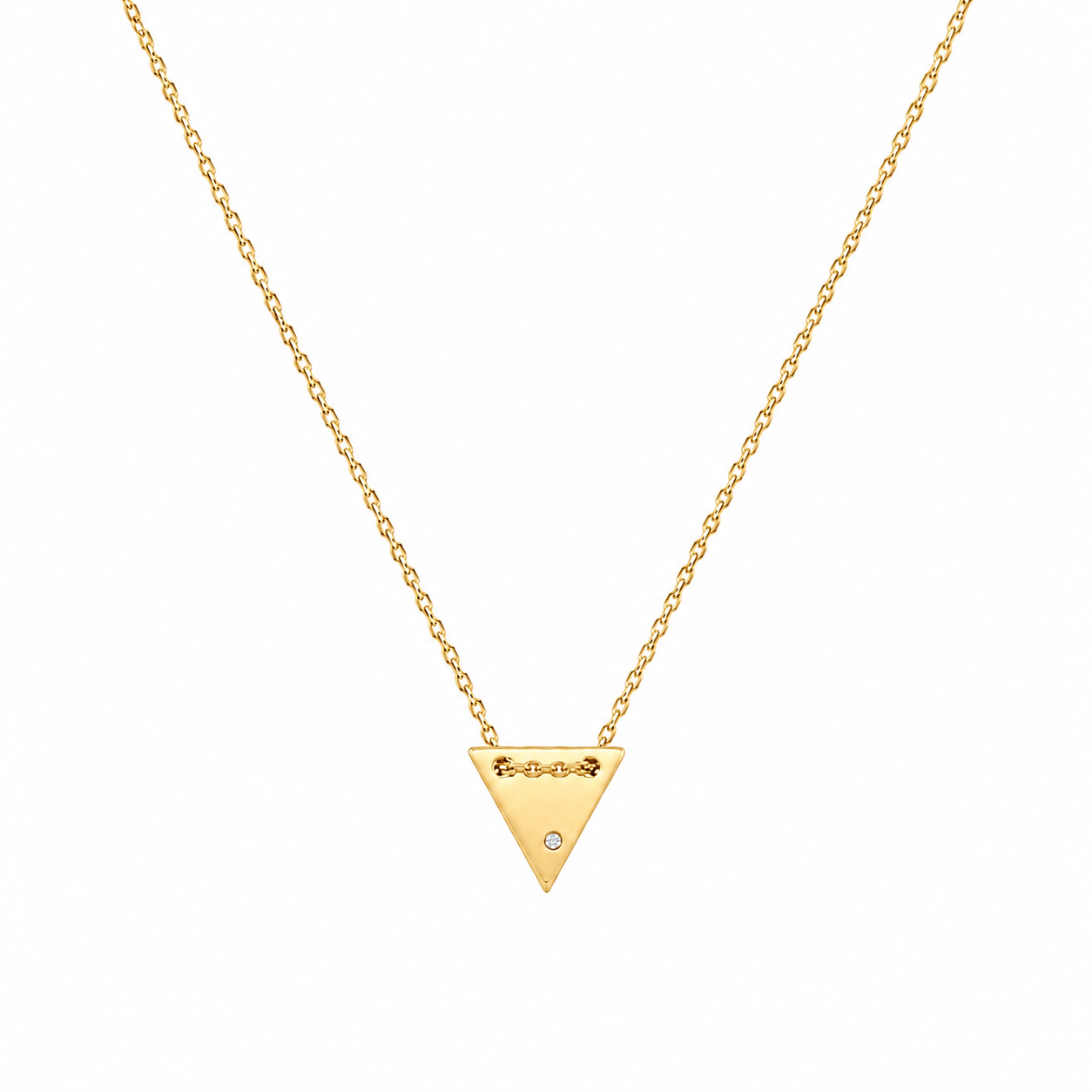 Plated 925 Sterling Silver Engravable Upside Down Triangle with CZ Pendant Necklace - DIN00078