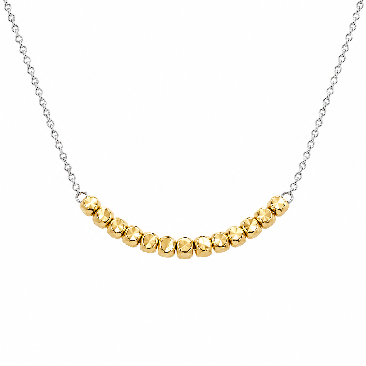 Two-Tone Plated 925 Silver Dainty Beaded Nugget Necklace- DIN00082RH-GP
