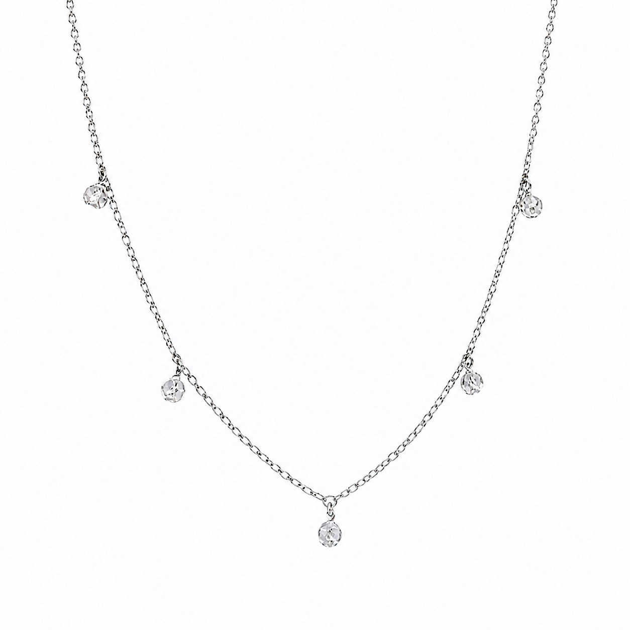 Rhodium Plated 925 Sterling Silver Dangling 5 Confetti Necklace - DIN00083RH