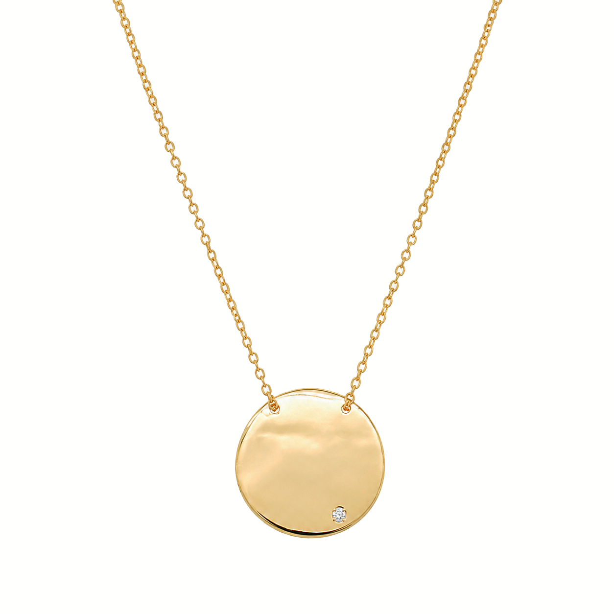 Gold Plated 925 Sterling Silver Small Round Engravable Disc with CZ Necklace - DIN00091GP